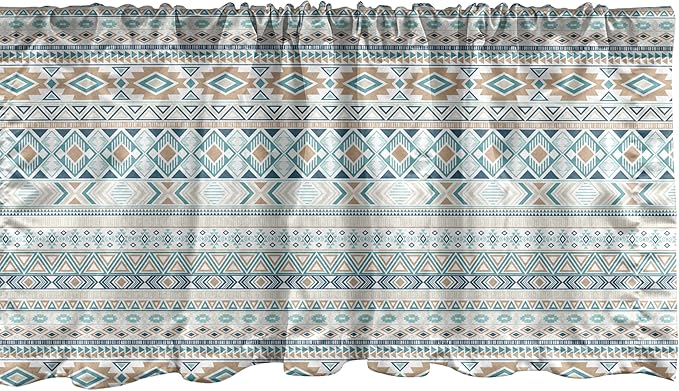 Ambesonne Aztec Window Valance, Geometric Print of Civilization Ornaments in Pastel Nature Tones, Curtain Valance for Kitchen Bedroom Decor with Rod Pocket, 42" x 12", Tan Slate Blue