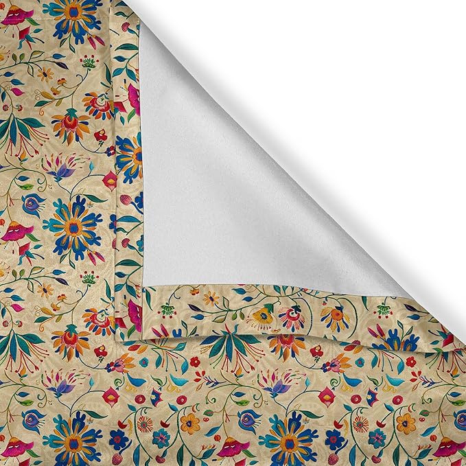 Ambesonne Floral Valance & Tier Curtain 3 pcs Set, Traditional Balkan Flowery Motifs Ornate Paint Print on Beige Background, Window Treatments for Kitchen Room Decor, 55" x 24", Blue Orange Multicolor