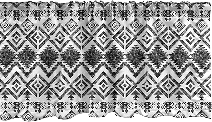 Ambesonne Tribal Window Valance, Black and White Hand-Drawn Tribal Sketched Mexican Aztec and Zigzags, Curtain Valance for Kitchen Bedroom Decor with Rod Pocket, 54" X 12", Dark Grey
