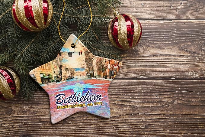 Historical Bethlehem City Ceramic Ornament, Pennsylvania Travel Christmas Keepsake