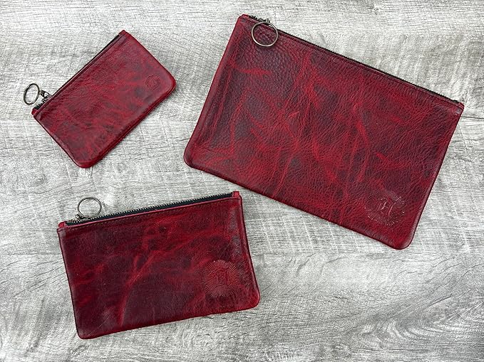 Leather Pouch with Zipper (Canyon Rouge, Medium 10.5" x 7")