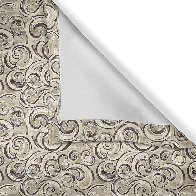 Ambesonne Abstract Valance & Tier Curtain 3 pcs Set, Modern Abstract Wind in The Desert Theme Swirly Illustration Print, Window Treatments for Kitchen Room Decor, 55" x 45", Dusk Dark Taupe Off White