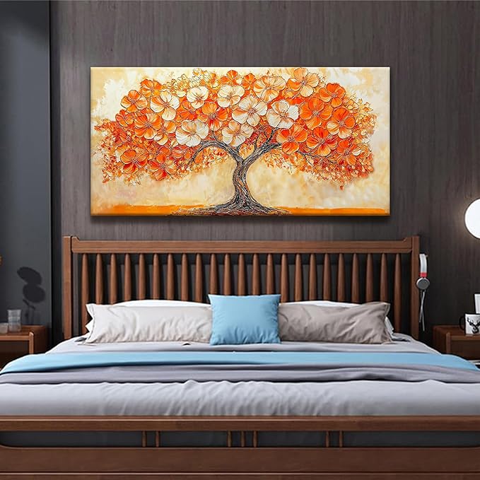 Suconvng Canvas Art Wall Decor Orange Tree Abstract Wall Art For Living Room Picture Modern Landscape Abstract Art Painting Home Wall Decor 24" X 48" Bedroom Office Artwork