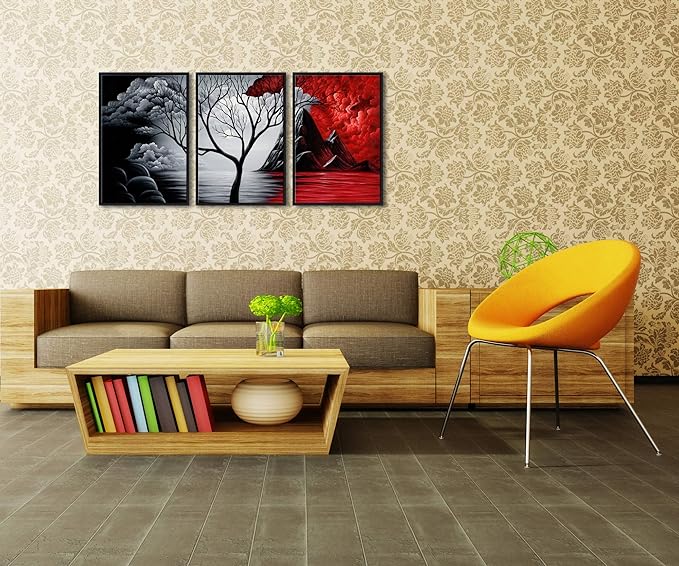 Wieco Art Large Size Framed Art Canvas Art Prints Wall Art the Cloud Tree Abstract Pictures Paintings for Bedroom Home Office Decorations Contemporary Artwork 3 Panels Black Frames