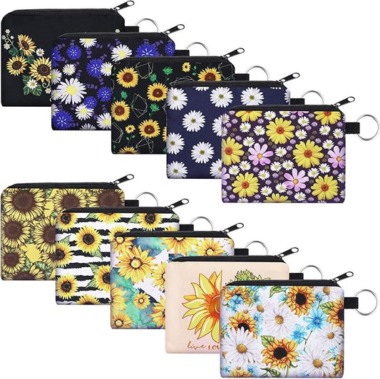 10 Pieces Small Coin Purse Boho Change Purse Pouch Mini Wallet Coin Bag with Zipper Exquisite Present for Women Girls on Valentine's Day