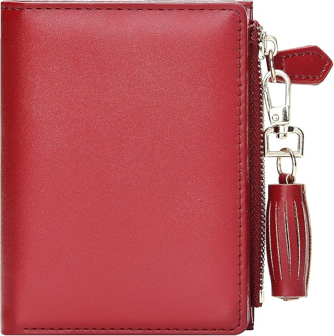 GEEAD Red Small Wallets for Women Bifold Slim Coin Purse Zipper ID Card Holder
