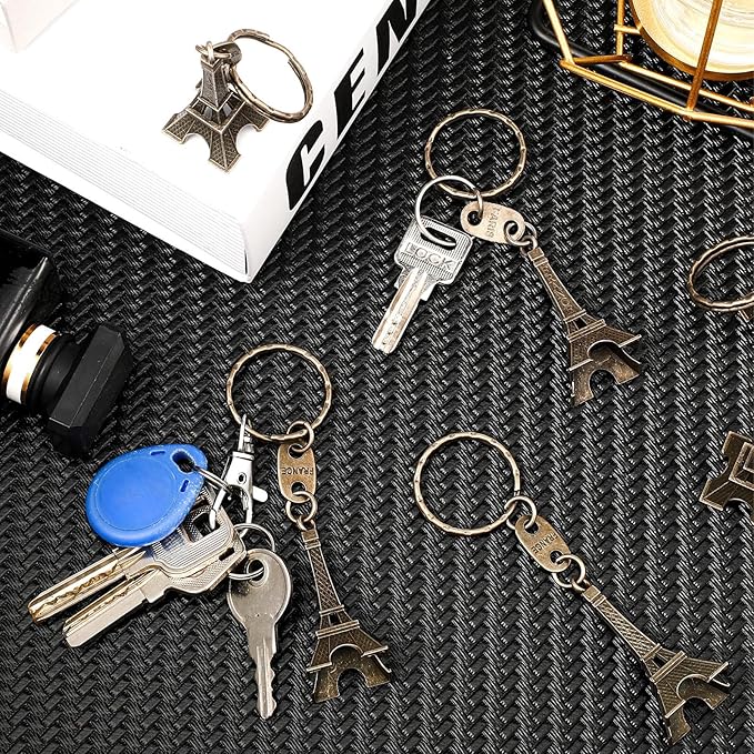 Junkin 30 Pieces Eiffel Tower Keychain Retro Decorations Purse Charms Statue Model Prom Keychain French Souvenirs