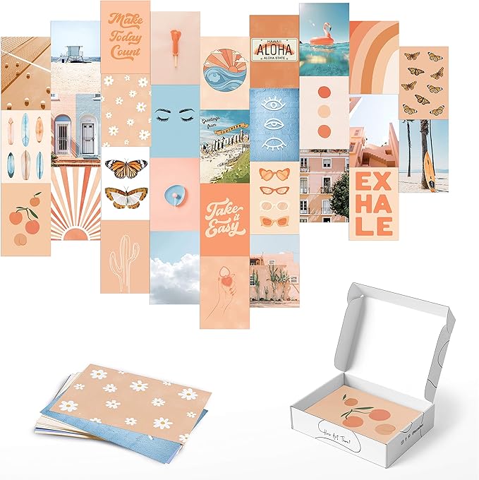 HAUS AND HUES Peach Photo Collage Kit - Aesthetic Wall Decor for Teen Girls (Set of 30)