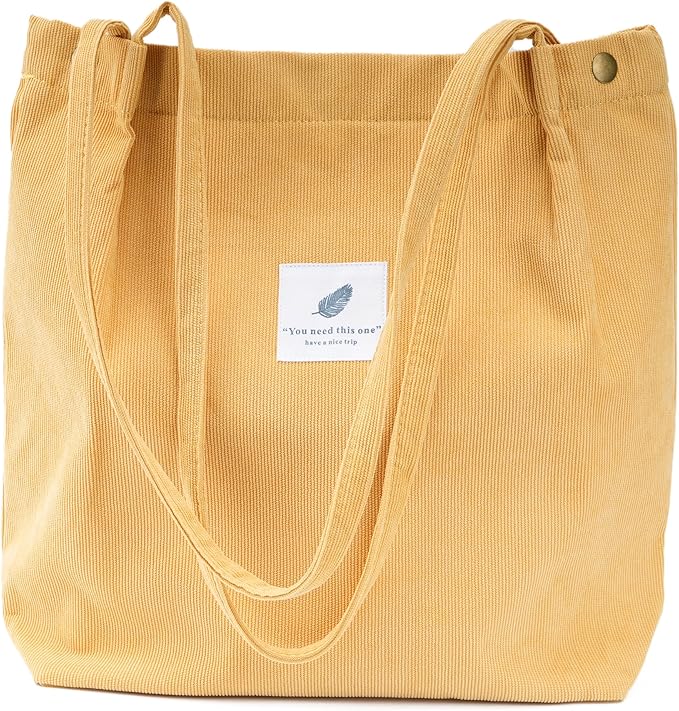 Corduroy Tote Bag Cute Tote Bags for Women Shoulder Bag with Inner Pocket for Work Beach Travel and Shopping Grocery