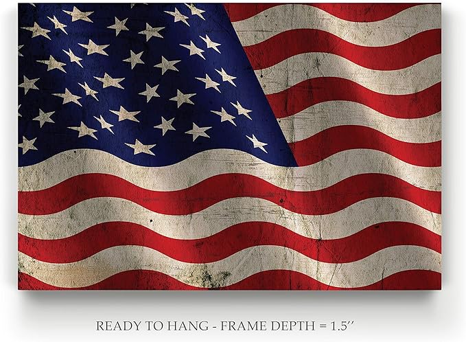 Renditions Gallery Canvas Nationalistic Wall Art Home Paintings & Prints Artwork Waving American Flag Modern Patriotic Canvas Pride Decorations for Bedroom Office Kitchen - 16"x20" LT25