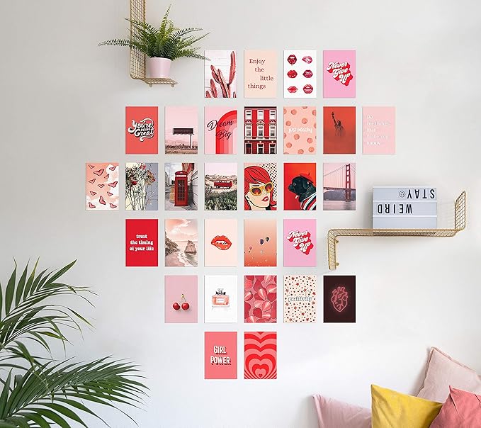 HAUS AND HUES Red Wall Art Aesthetic Kit | Dorm Decor