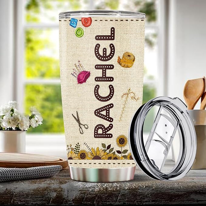 Personalized Sewing Gifts for Women Quilting Crochet Lover Mom Grandma Wife Her Stainless Steel Tumbler 20oz With Lid Sewing Therapy Travel Cup Coffee Mug Gift