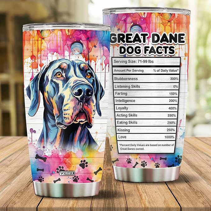 Gifts for Great Dane Lovers Birthday Christmas Thanksgiving Easter Gift Ideas for Dog Mom Dad Owners Tumbler Travel Cup Coffee Mug Water Bottle 20 Oz Stainless Steel