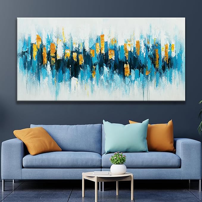 Suconvng Abstract Wall Art Canvas Art Wall Decor For Living Room Decorations Large Blue And Gold Abstract Wall Decor White Abstract Wall Art For Home Bedroom Kitchen Office Artwork 29x58 Inch