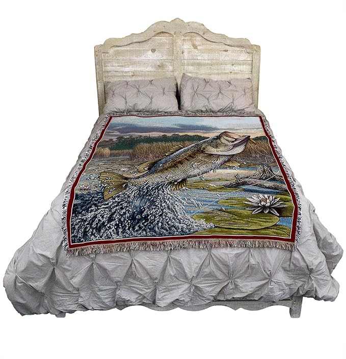 Pure Country Weavers First Strike Bass Blanket - Lake Wildlife Lodge Cabin Gift Tapestry Throw Woven from Cotton - Made in The USA (72x54)