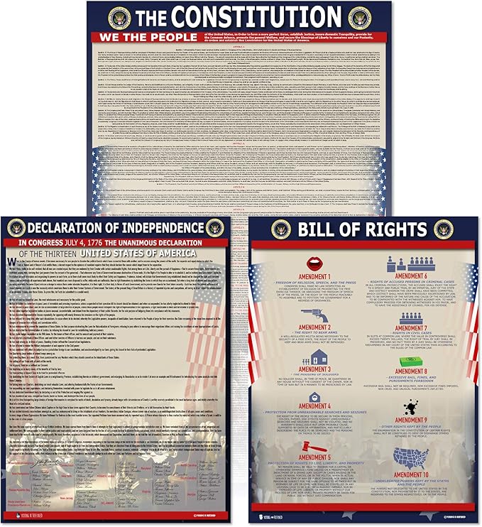 American Founding documents LARGE Laminated 3 pack: US Constitution with all amendments, Declaration of Independence and Bill of Rights (18x29) Young N Refined