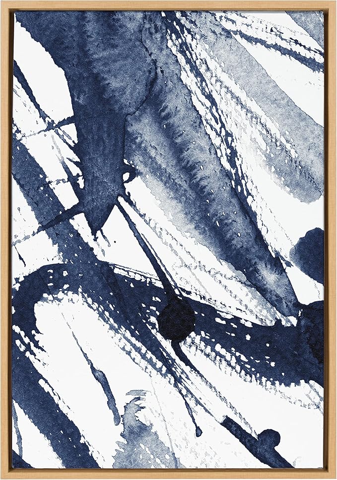 Kate and Laurel Sylvie Indigo Watercolor Framed Canvas Wall Art by Amy Peterson Art Studio; 23x33 Natural; Decorative Abstract Art Print for Wall