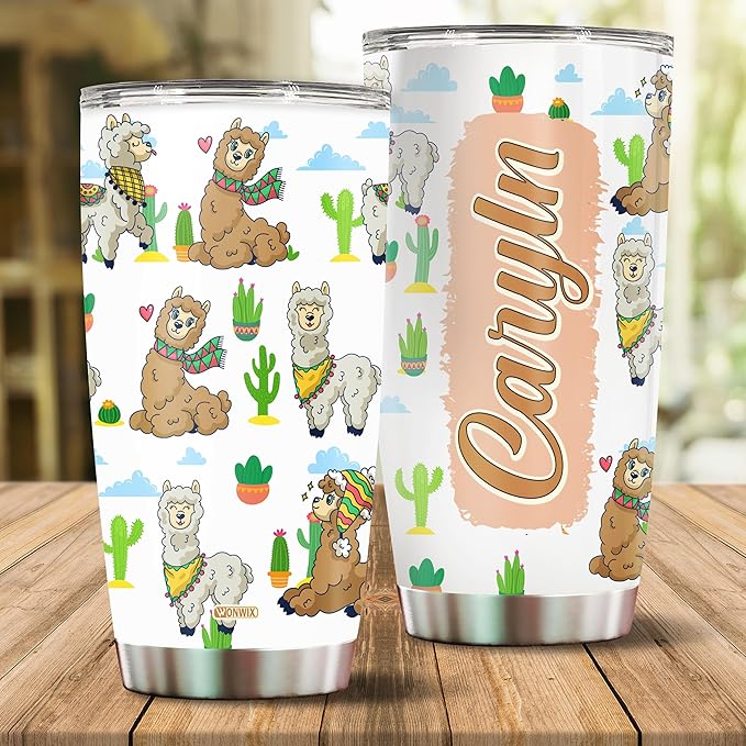 Personalized Alpaca Llama Tumbler Gifts for Girls Kids Daughter 20oz Travel Cup Coffee Mug Stainless Steel Insulated with Lid Watter Bottle Gift for Llama Lover