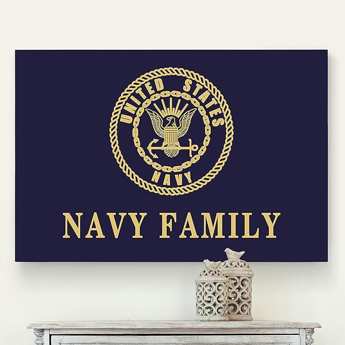 Renditions Gallery Canvas Nationalist Wall Art Paintings & Prints Artwork Golden United States Navy Crest Modern Patriotic Canvas Military Decor for Bedroom Office Kitchen - 16"x20" LT25