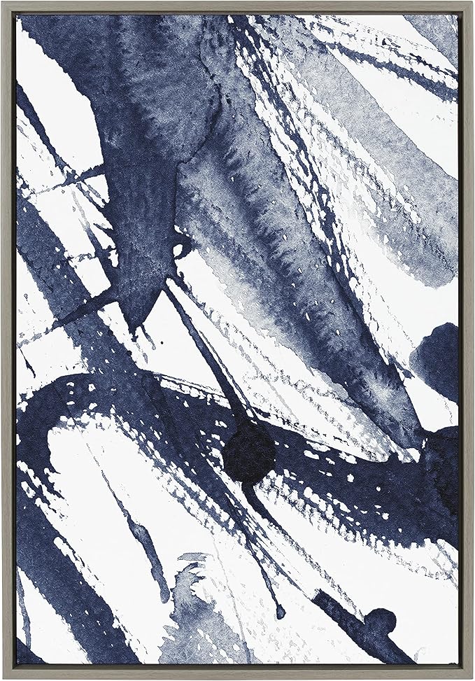 Kate and Laurel Sylvie Indigo Watercolor Framed Canvas Wall Art by Amy Peterson Art Studio, 23x33 Gray, Decorative Abstract Art Print for Wall