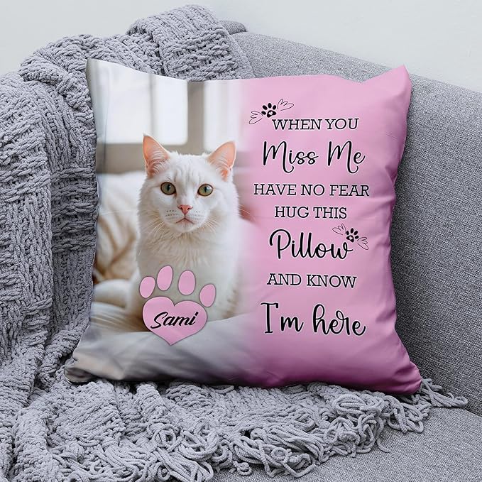 Personalized Pet Memorial Throw Pillow (Insert Included), Cat Remembrance Gifts, Cat Memorial Gifts for Loss of Cat, Cat Memorial Pillow, Loss of Cat Sympathy Gift, Pet Loss Sympathy Gift