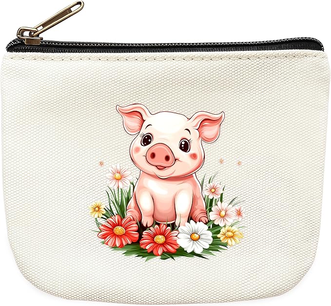 Pig Coin Purse Pouch Bag Holder for Teens Girls Women Kids, Pig Lovers Gifts Stuff Decor, Small Mini Purse Coin Card Key Headset Lipstick!