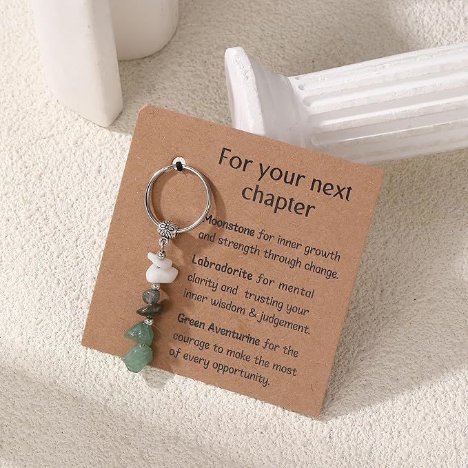 Natural Crystals Keychain Gift for New Beginnings, New Beginnings Gifts for Coworker Anxiety Relief Keychain for Women