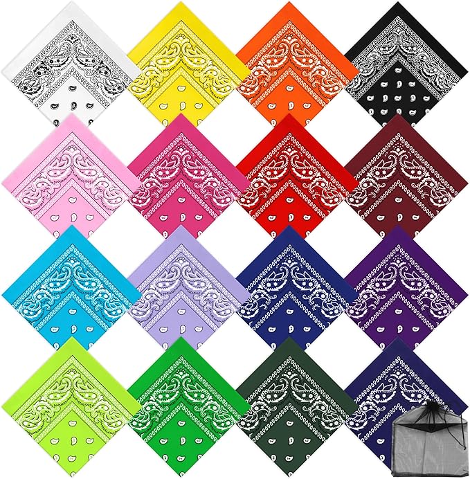 URATOT 16 Pieces Paisley Bandanas Cowboy Bandana Handkerchiefs Paisley Print Head Wrap Scarf, Assorted 16 Colors