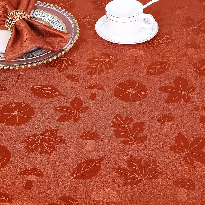misaya Rectangle Thanksgiving Tablecloth, Waterproof Jacquard Fall Table Cloth, Damask Cloth Table Cover for Harvest Decor (60" x 120", Rust Leaves Pattern)