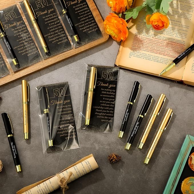 30 Set 50th Birthday Party Favor for Guest Anniversary Party Favor with Black and Gold Ballpoint Pens and Thank You Cards for Women Men Birthday Anniversary Appreciation Gifts