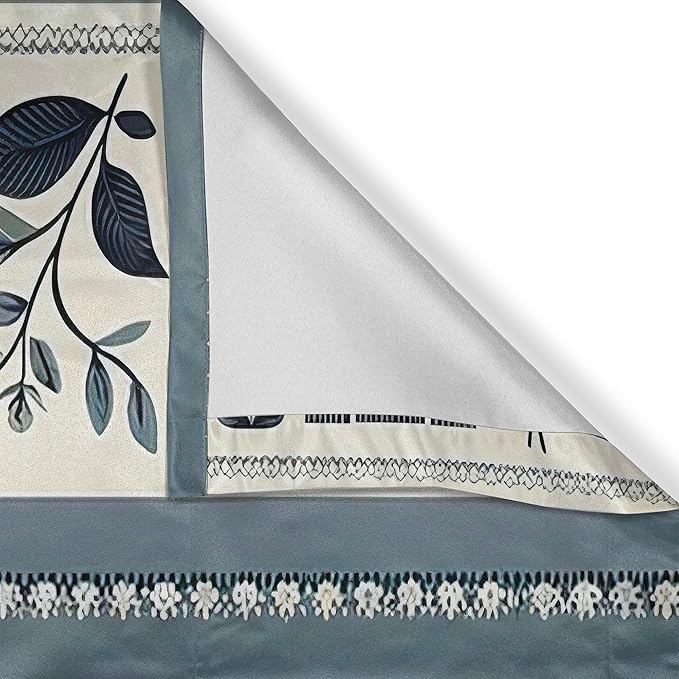 Ambesonne Farmhouse Window Valance, Monochrome Design of Leafy Cottagecore Barn Pattern Country Vibe, Curtain Valance for Kitchen Bedroom Decor with Rod Pocket, 54" X 12", Blue Grey and Off White