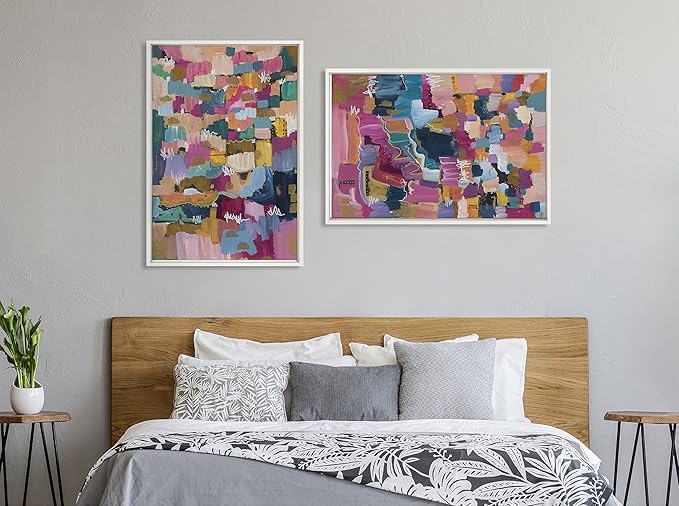 Kate and Laurel Sylvie Applause Framed Canvas Wall Art Set by Leah Nadeau, Set of 2, 23x33 White, Multicolored Abstract Art Collection for Wall