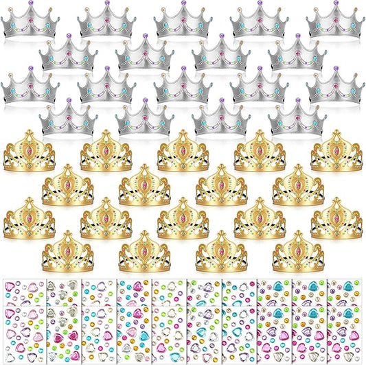 Yaomiao 66 Pieces Foam Princess Tiaras DIY Crowns Kids Party Favors Craft Crystal Diamond Sticker Making Your Own Tiara Girls(Bright Color)