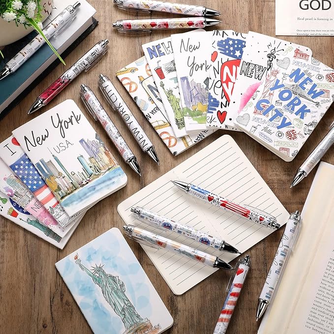24 Pcs NY Notebook with Pens Souvenirs Gifts Set, 12 New York City Ballpoint Pens and 12 NYC Notebooks, USA New York City Souvenirs for Traveler Office Supplies Birthday Gifts