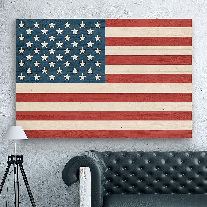 Renditions Gallery Canvas Military Wall Art Modern Paintings & Prints Decor Vintage American Flag Rustic Patriotic Honor Wall Hanging Artwork for Bedroom Office Kitchen - 24"x32" LT25