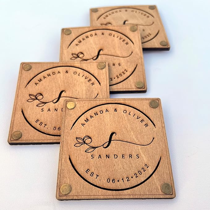 Personalized Wooden Coaster Wedding Favors for Guest in Bulk, Wedding Favor Coasters, Pack of 8 to 250