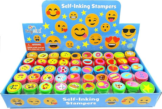 TINYMILLS 50 Pcs Emoji Stamps for Kids – Self-Inking Emoji Assorted Stampers (50 Different Designs), Emoji Birthday Party Favors, Piñata Fillers, Game Prizes, Classroom Rewards, Teacher Stamps