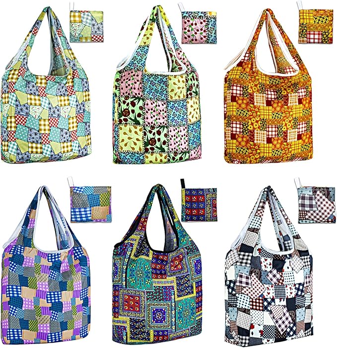 LOLOMLO 6 Pack Eco-Friendly Reusable Grocery Bags Lightweight Durable Washable Shopping Tote Foldable Outings Storage Pouch