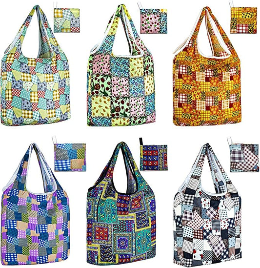 LOLOMLO 6 Pack Eco-Friendly Reusable Grocery Bags Lightweight Durable Washable Shopping Tote Foldable Outings Storage Pouch