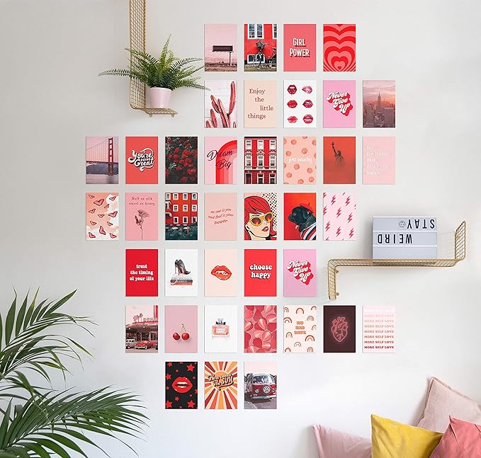 HAUS AND HUES Photo Collage Kit for Wall Aesthetic Decor Red Posters for Room Aesthetic, Red Wall Collage Kit, Aesthetic Wall Collage Kit Red Room Decor Prints, VCSO Decor (Set of 50)