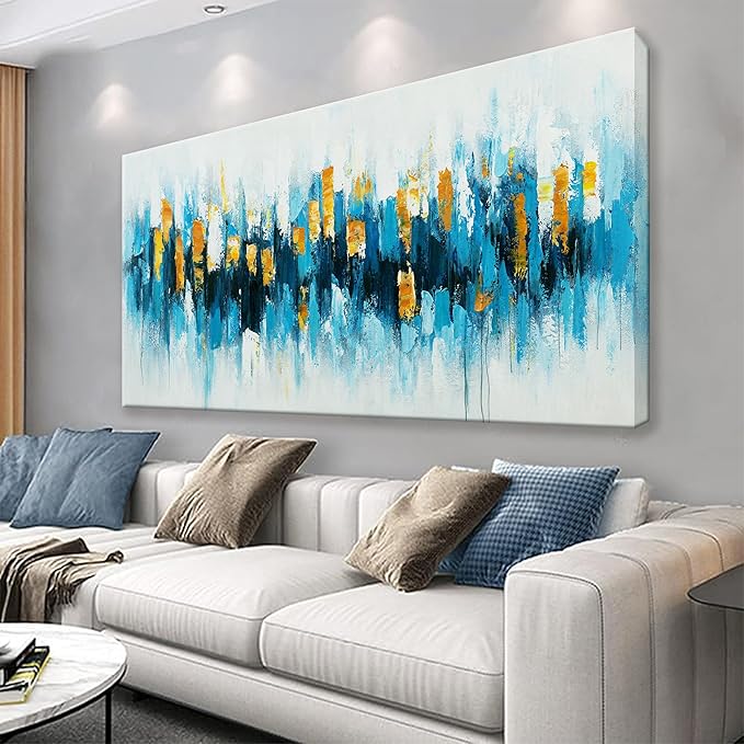 Suconvng Blue And Gold Abstract Wall Art Painting Canvas Art Wall Decor 20x40 Inch Decorations Blue Wall Art Canvas Abstract Art Picture For Bedroom Kitchen Office Home Decor