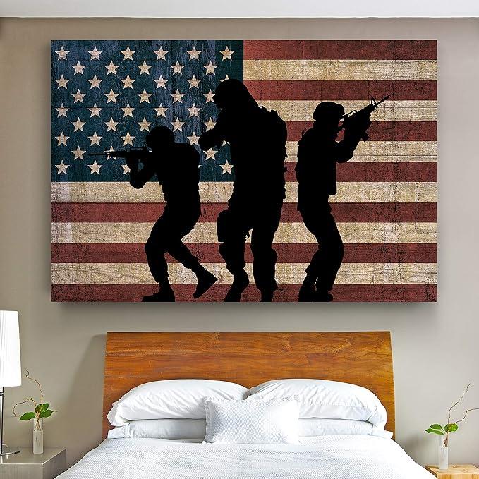 Renditions Gallery Military Canvas Wall Art Home Paintings Artwork American Patriotic Marines Modern Black Veteran Flag Wall Hanging for Bedroom Office Kitchen Prints - 30"x40" LT25