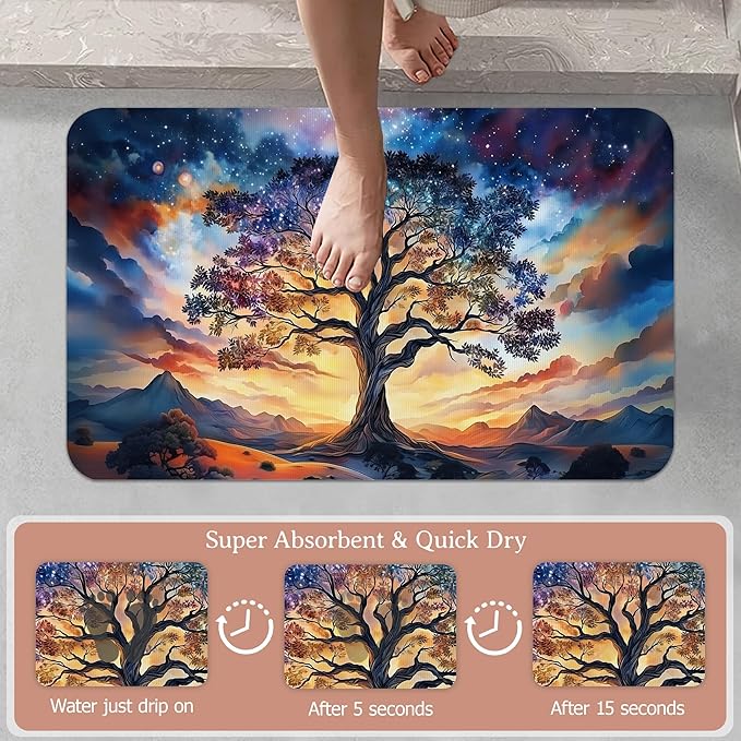 Non Slip Bath Mat,Tree of Life Bathroom Decor,Diatomaceous Bath Mat Quick Dry Absorbent Bathroom Rugs-Shower Rug for Kitchen Laundry Bathtub Shower 17"x29.5"