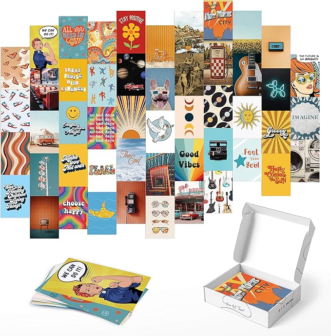 HAUS AND HUES Hippie Posters - Aesthetic Wall Collage Kit for Teen Room Decor | Hippie Room Decor Collage Kit, Set of 50