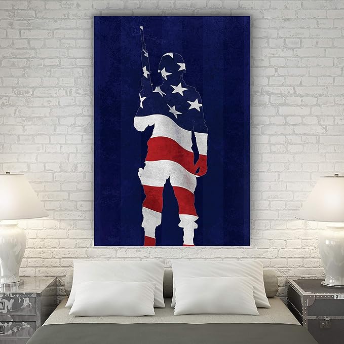 Renditions Gallery Canvas Military Wall Art Home Paintings & Prints Artwork American Victorious Soldier Modern Glam Patriotic Canvas Decorations for Bedroom Office Kitchen - 24"x32" LT25