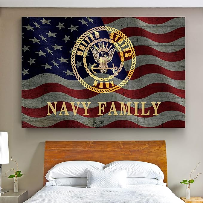 Renditions Gallery Canvas Patriotic Wall Art Modern Paintings & Prints Decorations American Navy Family Glam Loyal Military Wall Hanging Artwork for Bedroom Office Kitchen - 24"x32" LT25