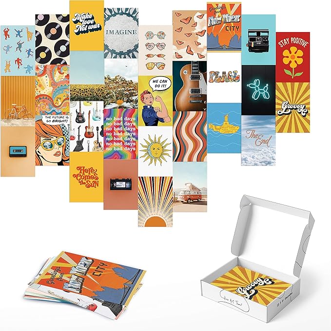 HAUS AND HUES Aesthetic Wall Collage Kit for Teens - Hippie Posters and Retro Photo Collage Sets (Set of 30)