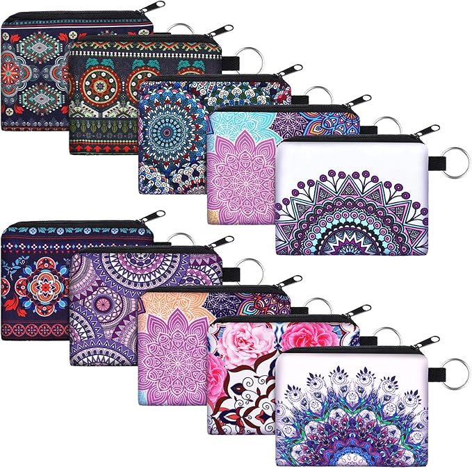 10 Pieces Small Coin Purse Boho Change Purse Pouch Mini Wallet Coin Bag with Zipper Exquisite Present for Women Girls on Valentine's Day