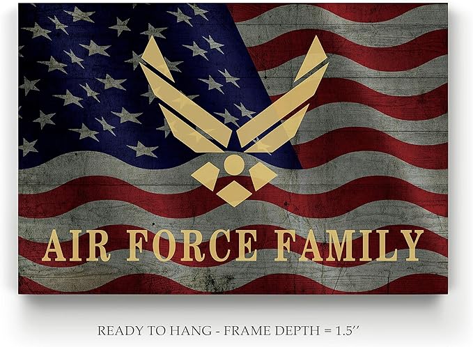Renditions Gallery Canvas Patriotic Wall Art Modern Paintings & Prints Decorations American Airforce Family Glam Loyal Military Wall Hanging for Bedroom Office Kitchen - 24"x32" LT25