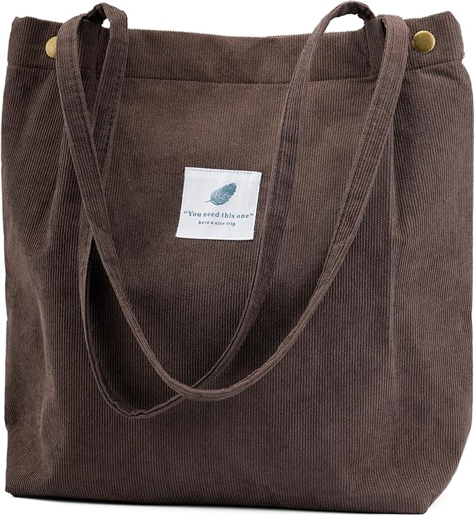 Corduroy Tote Bag Cute Tote Bags for Women Shoulder Bag with Inner Pocket for Work Beach Travel and Shopping Grocery